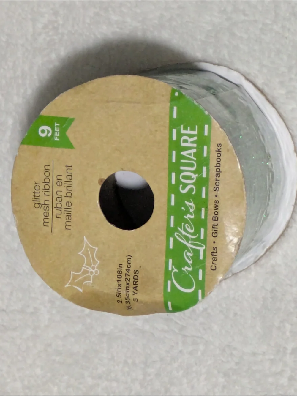 Crafter's Square Green Glitter Mesh Wired Ribbon 2.5